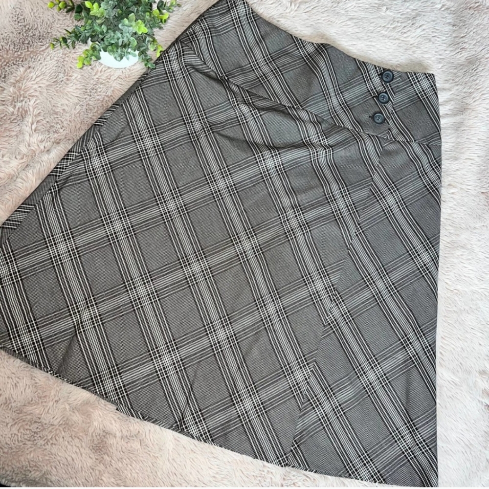 East 5th Brown Plaid Printed Faux Wrap Front Midi Length Skirt Size: 12